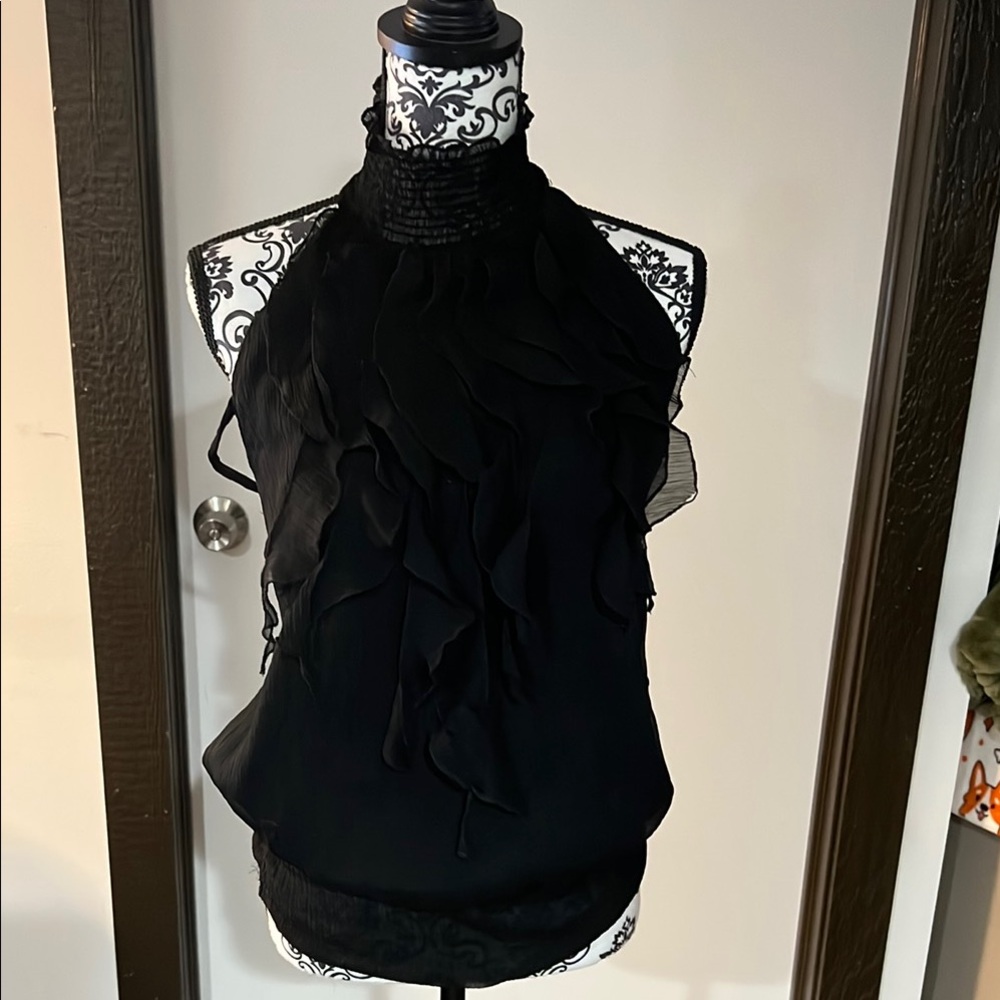 Passport Black Ruffled Halter Blouse